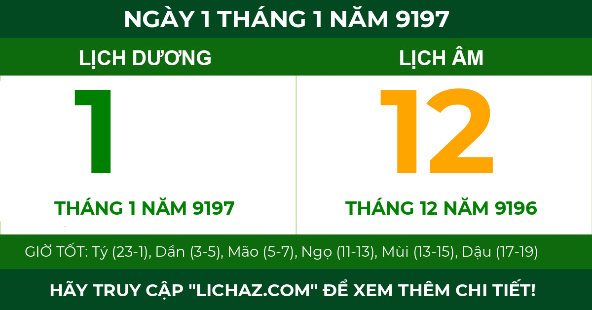 lịch âm ngày 1 tháng 1 năm 9197