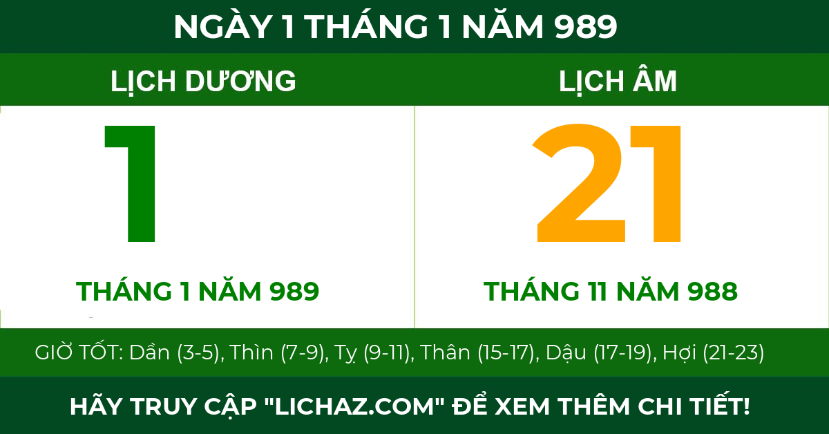 lịch âm ngày 1 tháng 1 năm 989