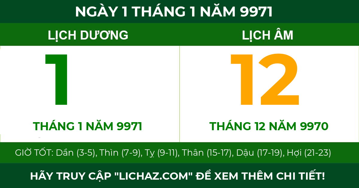 lịch âm ngày 1 tháng 1 năm 9971