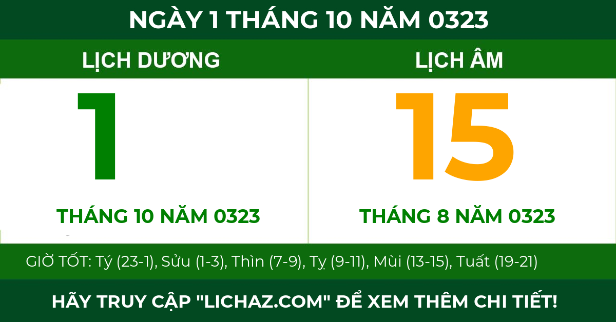 lịch âm ngày 1 tháng 10 năm 0323