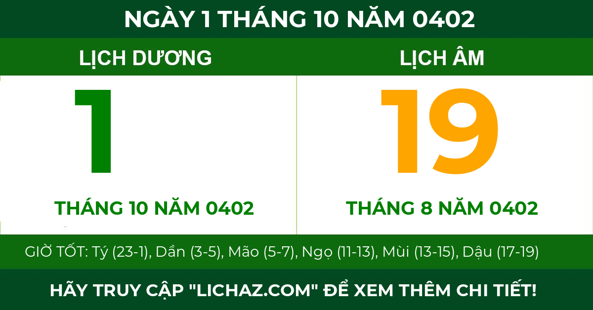 lịch âm ngày 1 tháng 10 năm 0402