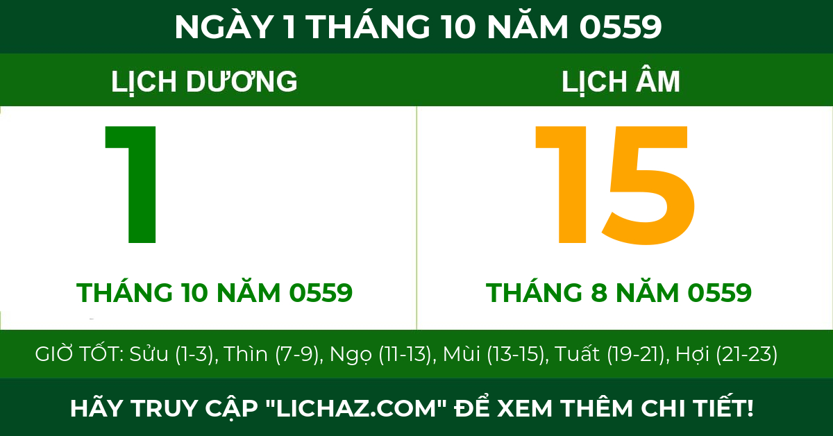 lịch âm ngày 1 tháng 10 năm 0559