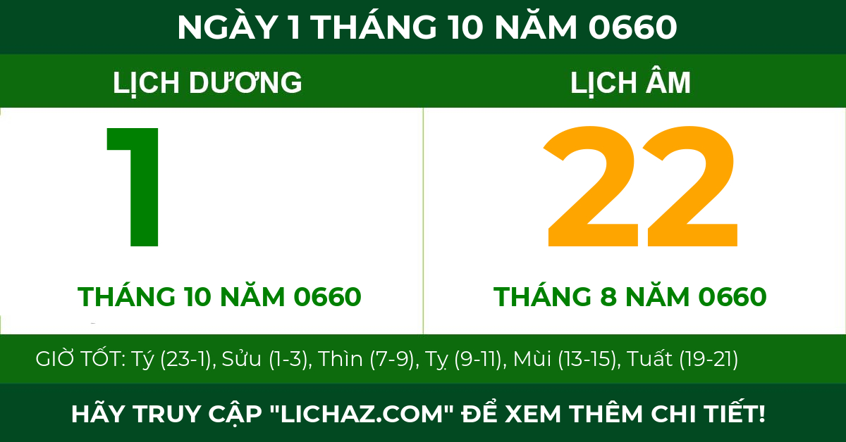 lịch âm ngày 1 tháng 10 năm 0660