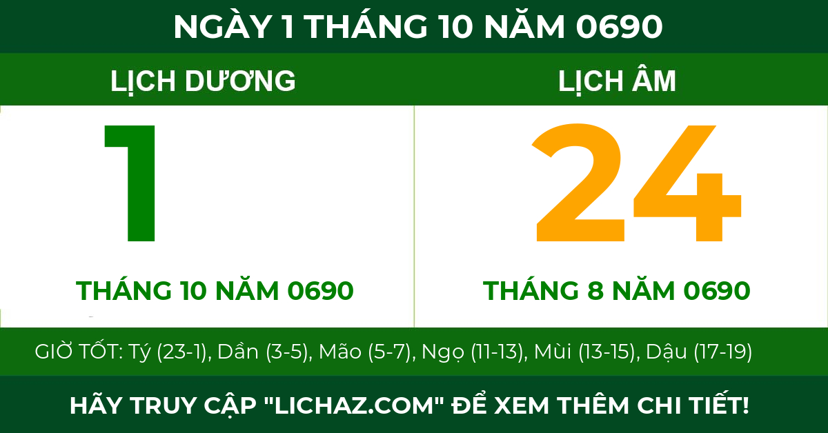 lịch âm ngày 1 tháng 10 năm 0690