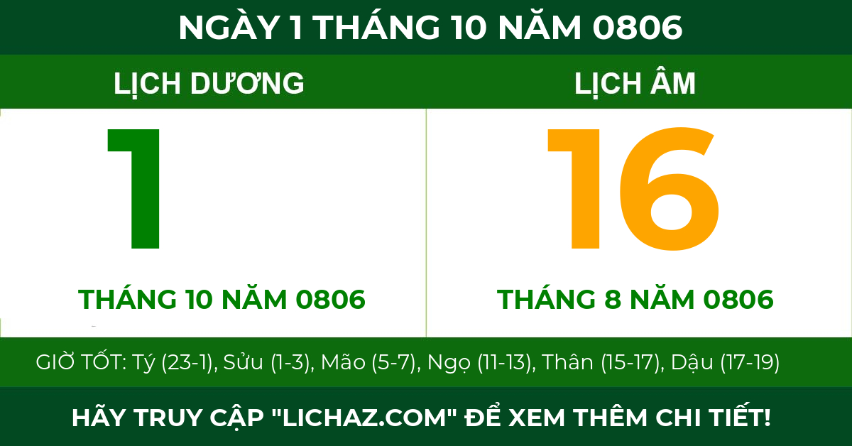 lịch âm ngày 1 tháng 10 năm 0806