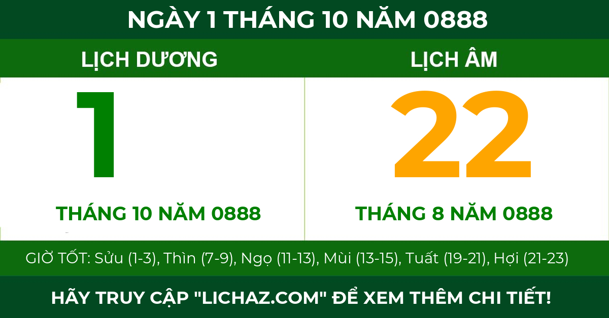 lịch âm ngày 1 tháng 10 năm 0888