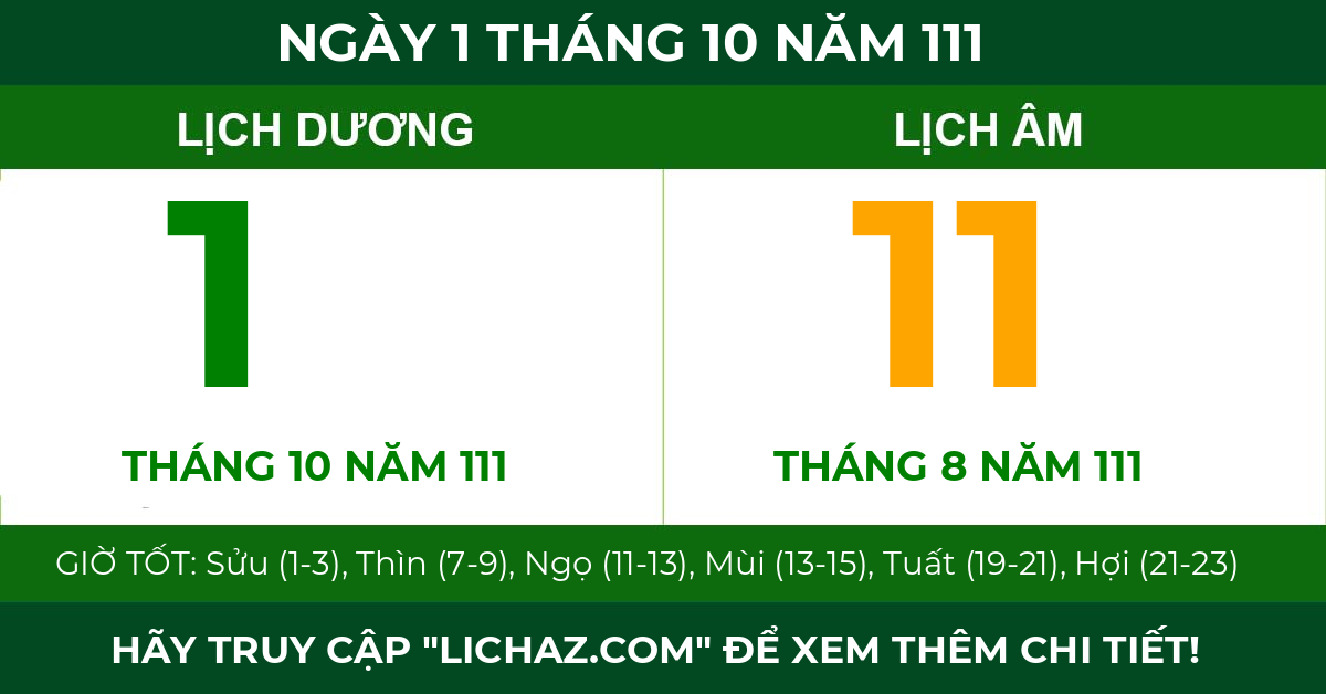 lịch âm ngày 1 tháng 10 năm 111