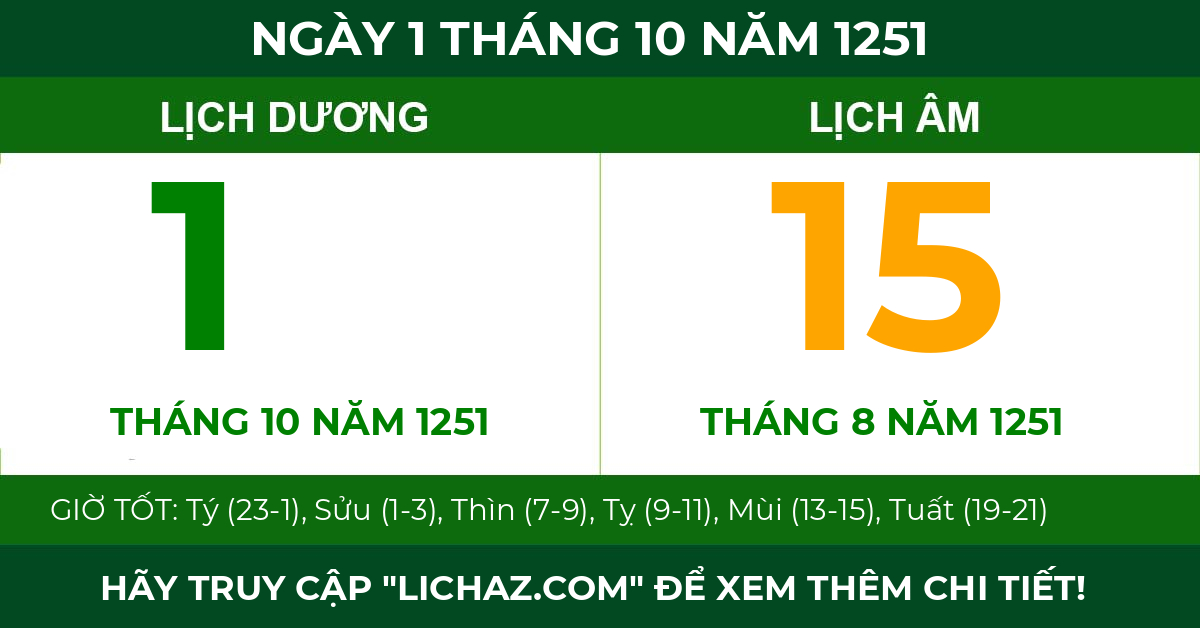 lịch âm ngày 1 tháng 10 năm 1251