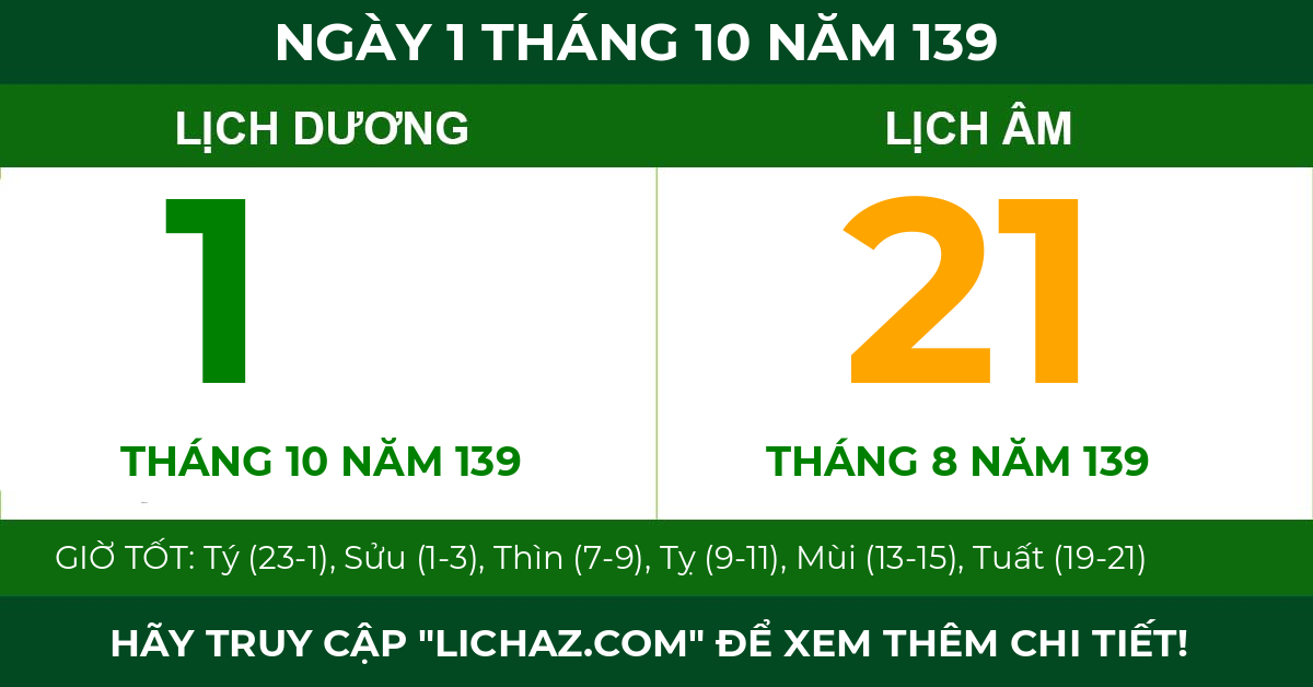 lịch âm ngày 1 tháng 10 năm 139