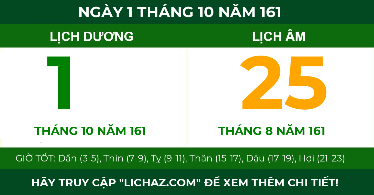 lịch âm ngày 1 tháng 10 năm 161