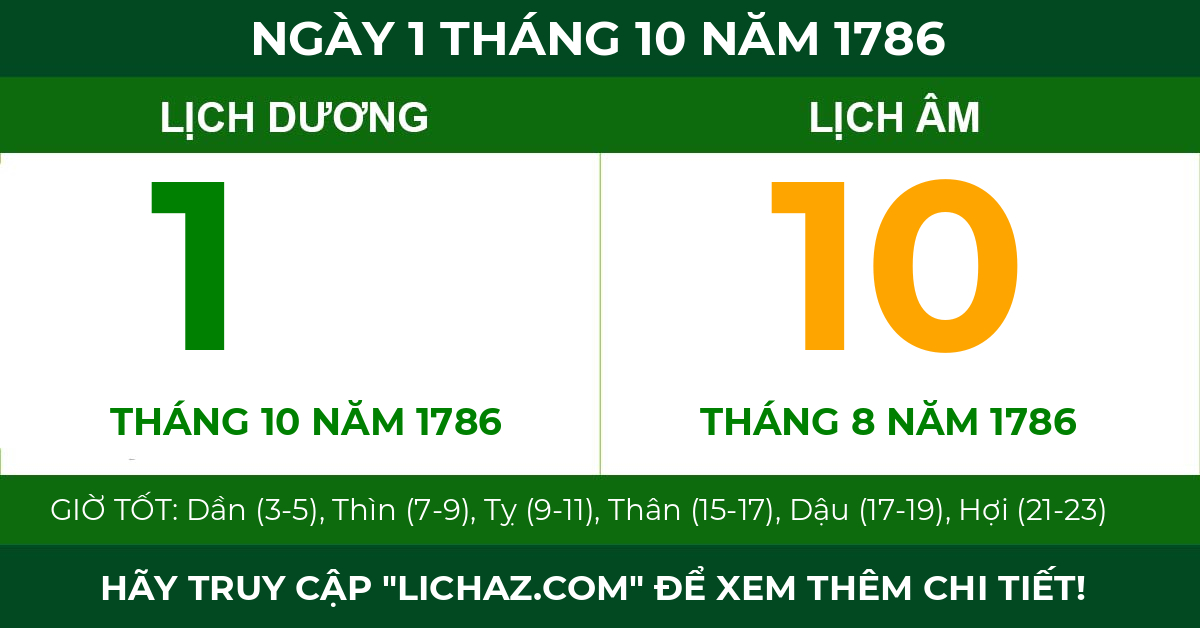 lịch âm ngày 1 tháng 10 năm 1786