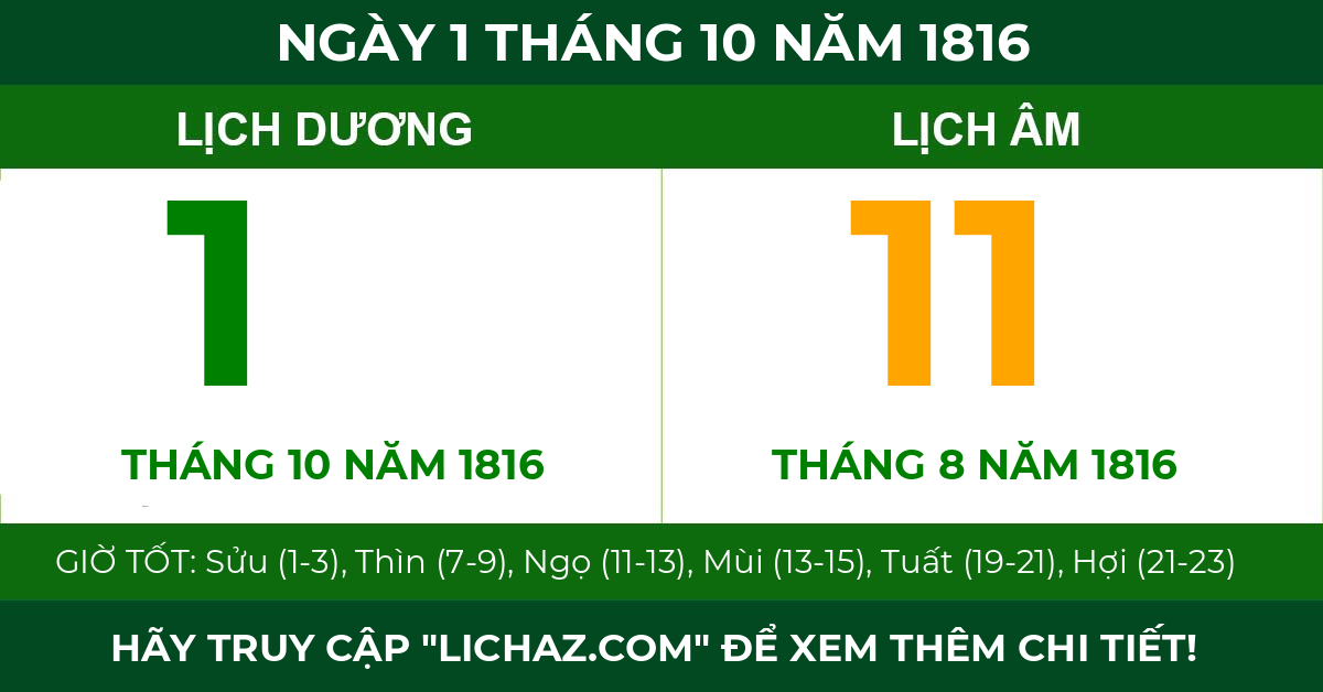 lịch âm ngày 1 tháng 10 năm 1816