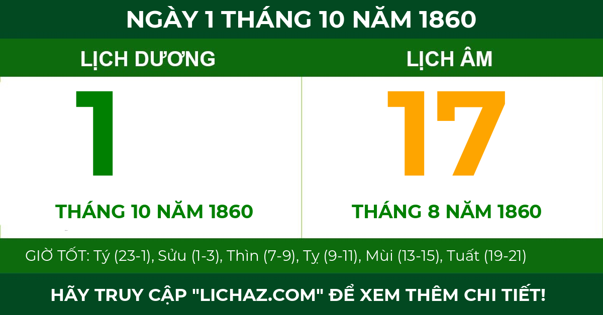 lịch âm ngày 1 tháng 10 năm 1860