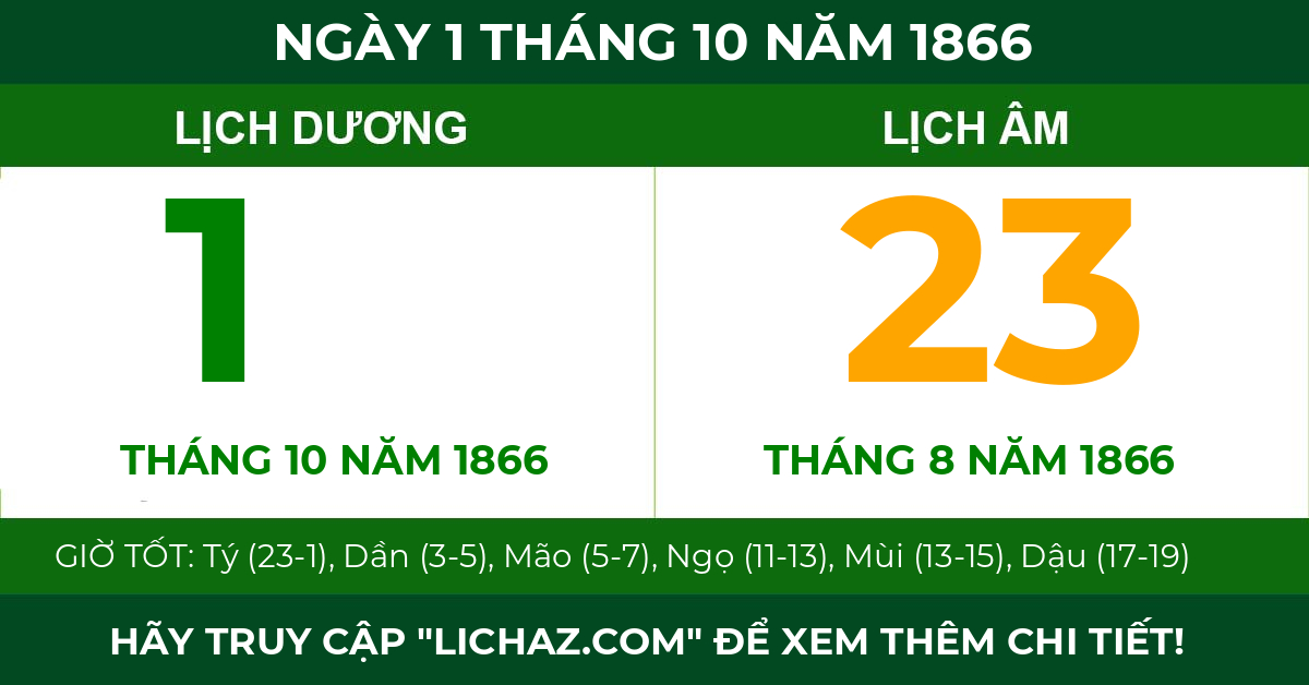 lịch âm ngày 1 tháng 10 năm 1866