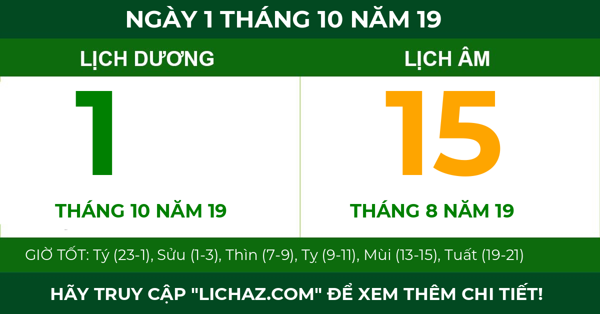 lịch âm ngày 1 tháng 10 năm 19