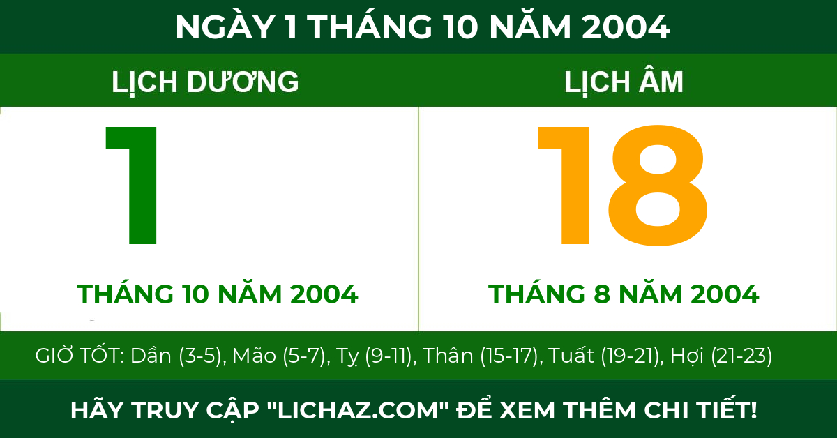 lịch âm ngày 1 tháng 10 năm 2004
