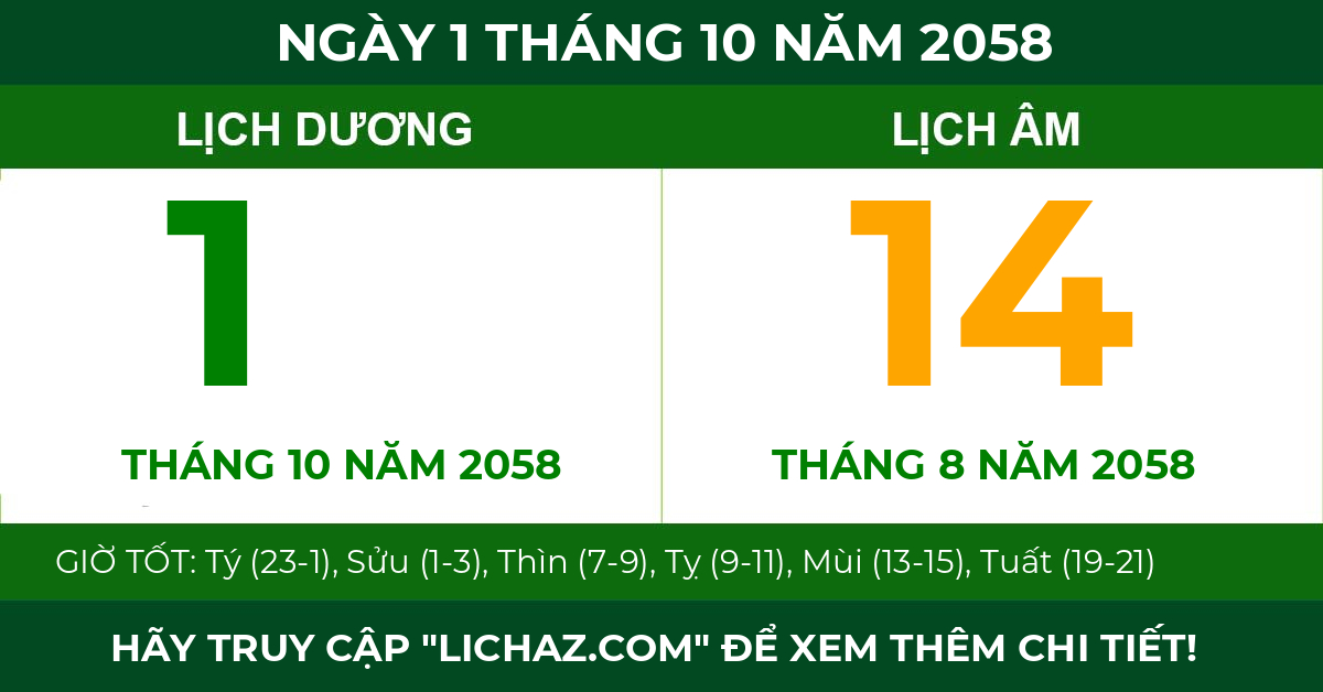lịch âm ngày 1 tháng 10 năm 2058
