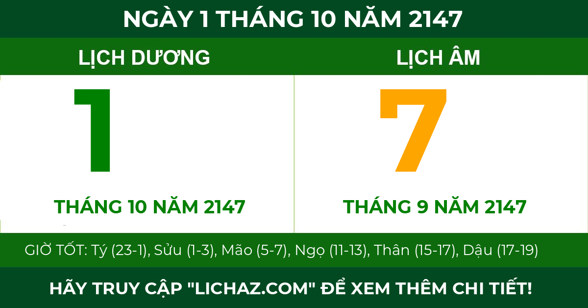 lịch âm ngày 1 tháng 10 năm 2147