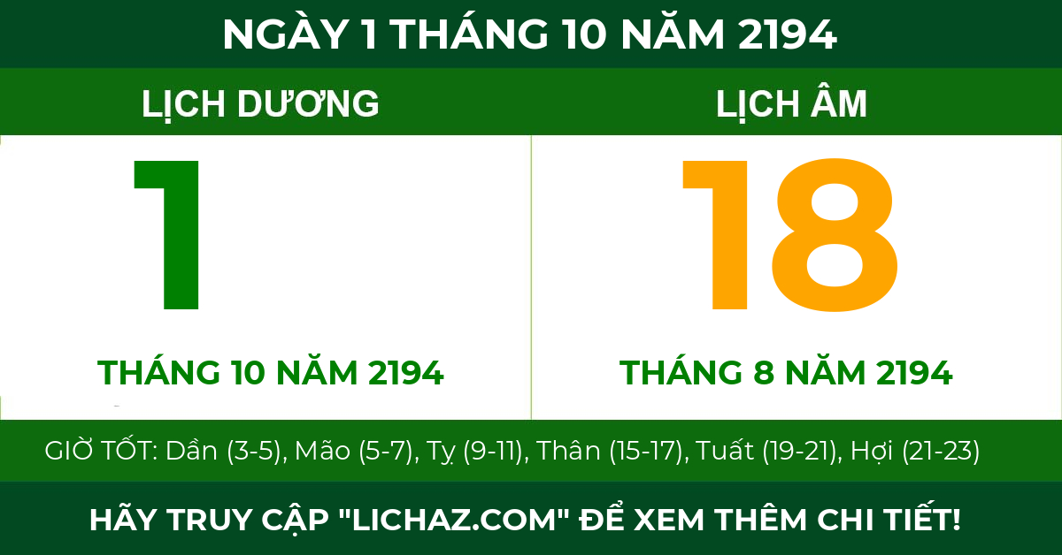 lịch âm ngày 1 tháng 10 năm 2194