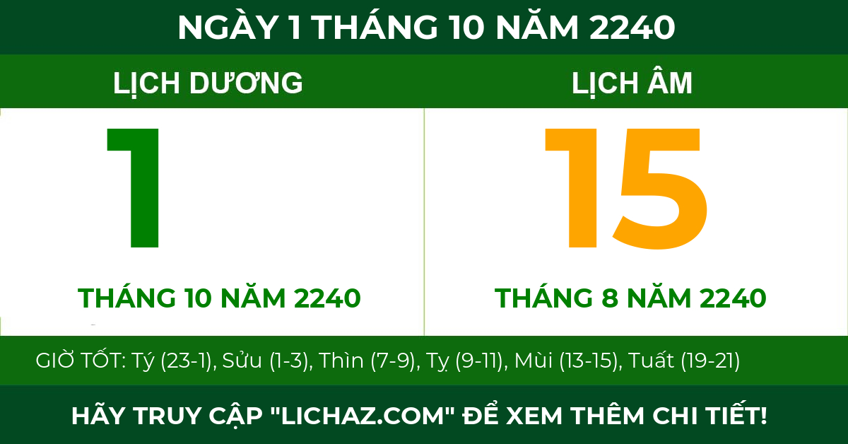 lịch âm ngày 1 tháng 10 năm 2240