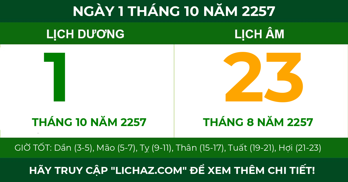 lịch âm ngày 1 tháng 10 năm 2257