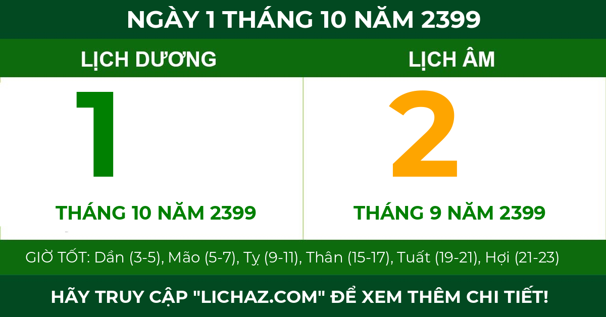 lịch âm ngày 1 tháng 10 năm 2399