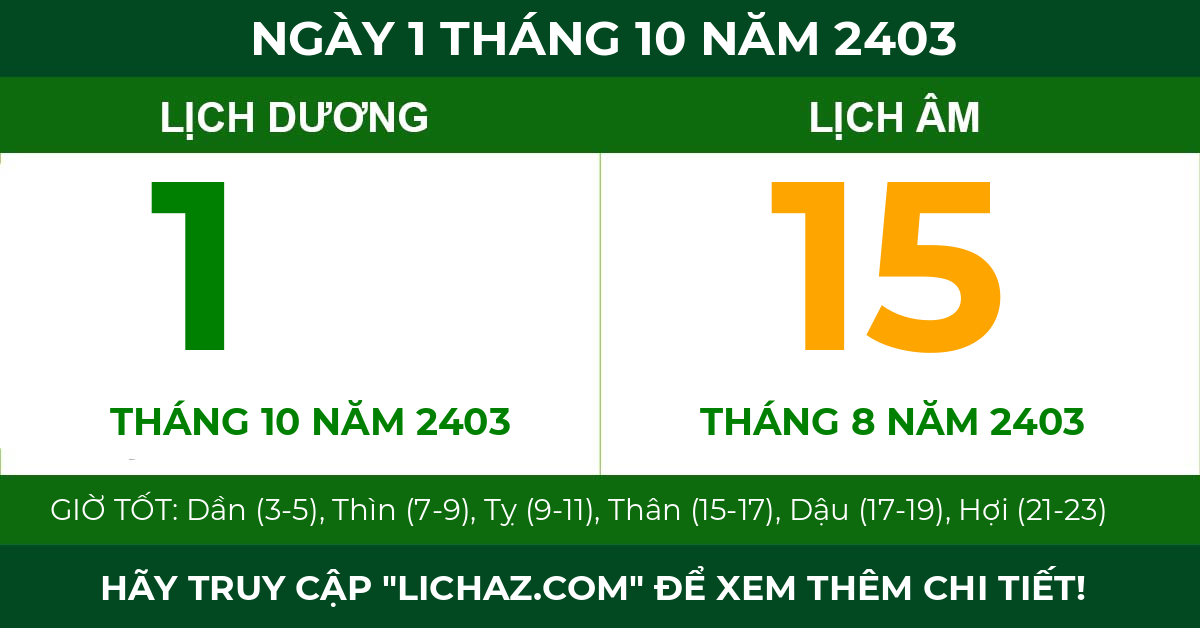 lịch âm ngày 1 tháng 10 năm 2403