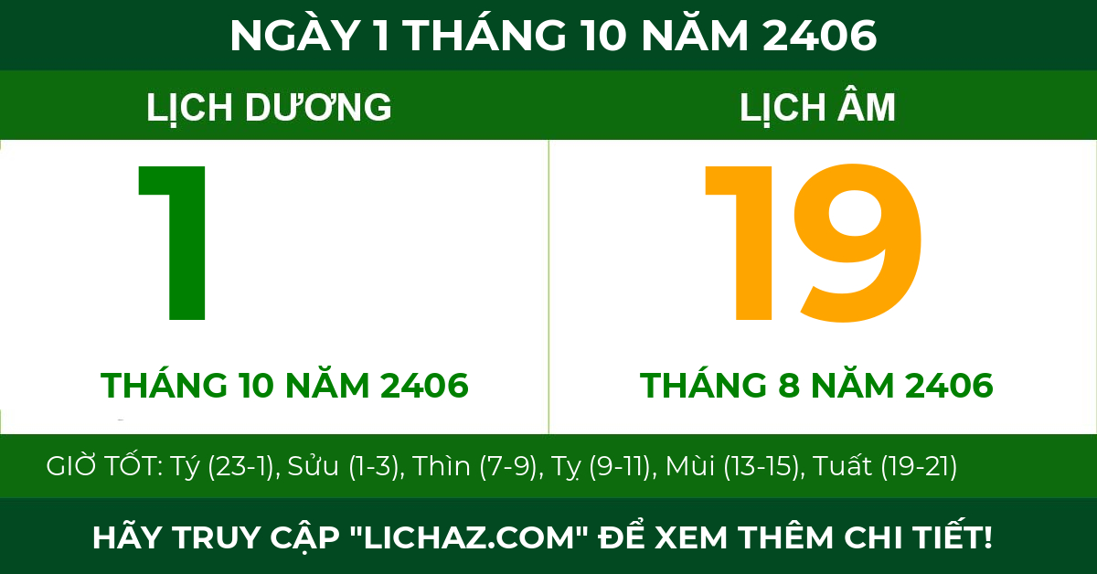 lịch âm ngày 1 tháng 10 năm 2406