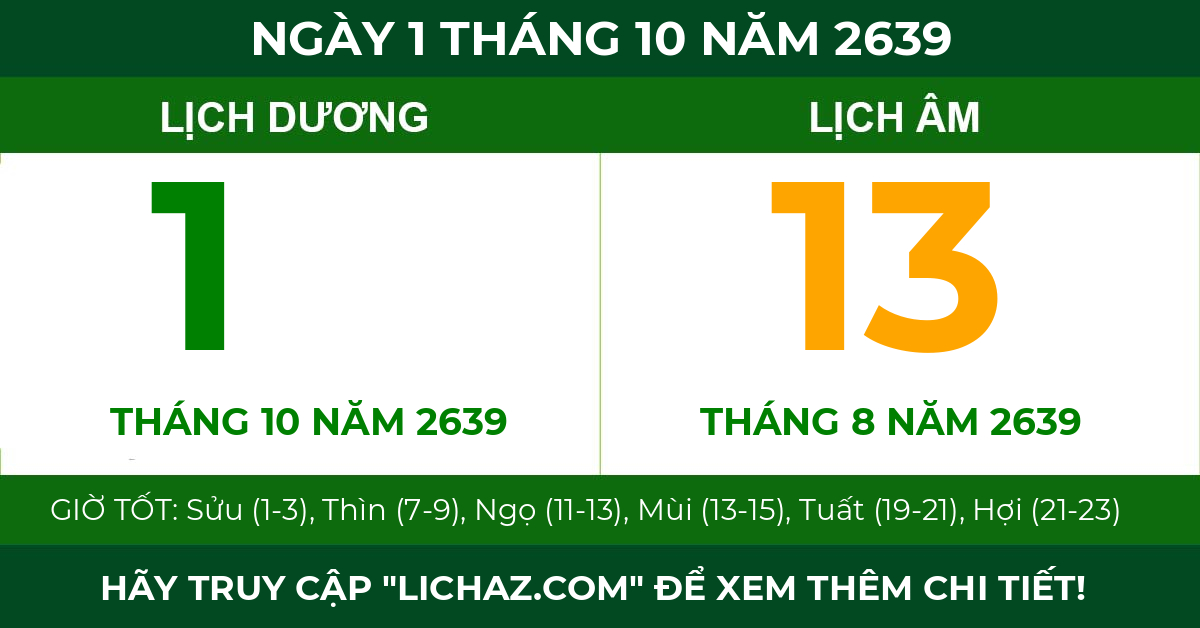 lịch âm ngày 1 tháng 10 năm 2639