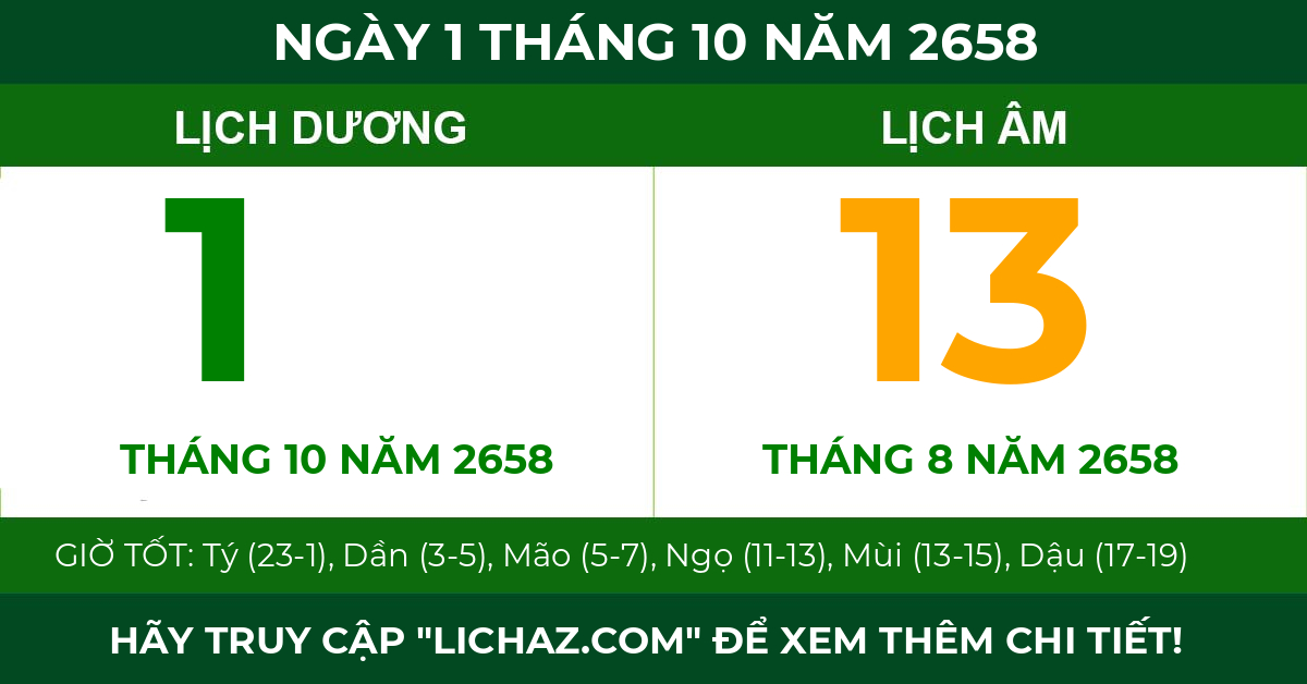 lịch âm ngày 1 tháng 10 năm 2658