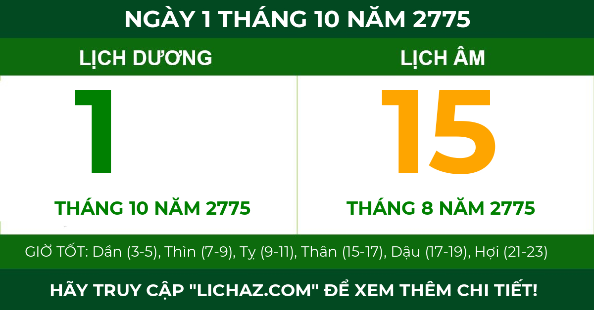 lịch âm ngày 1 tháng 10 năm 2775