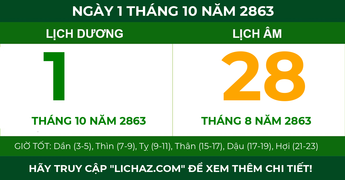 lịch âm ngày 1 tháng 10 năm 2863