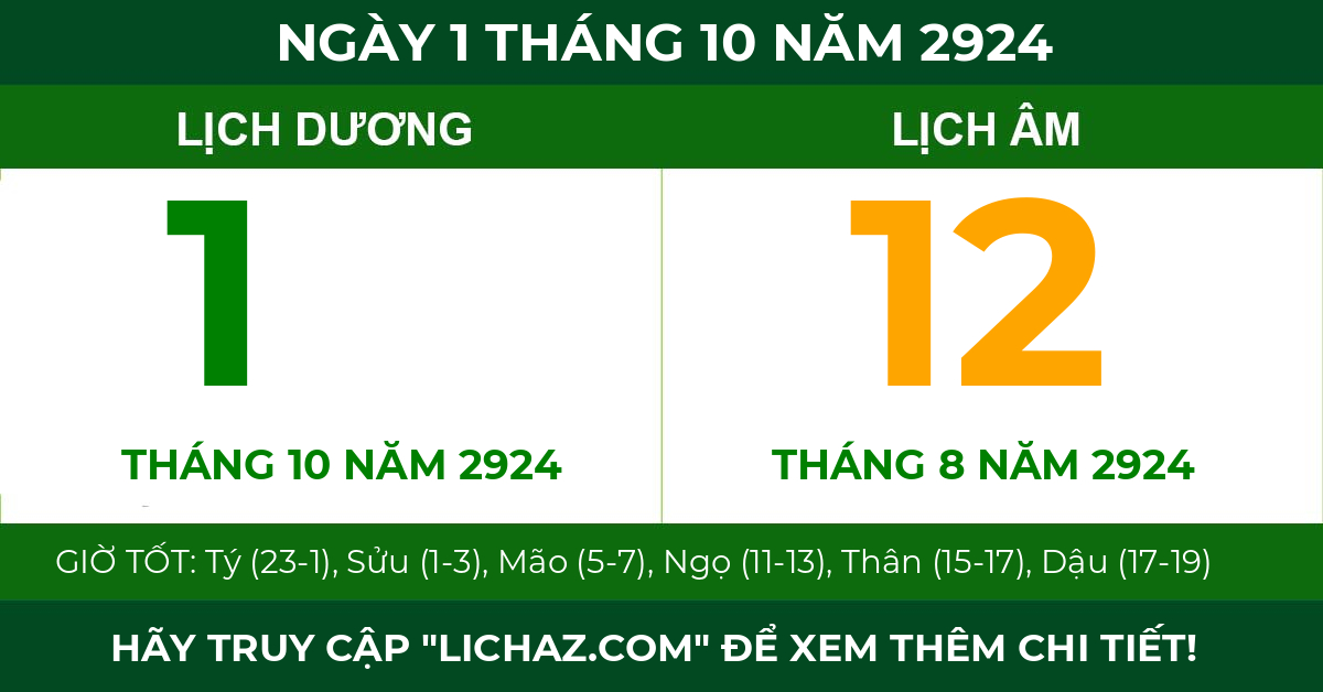 lịch âm ngày 1 tháng 10 năm 2924
