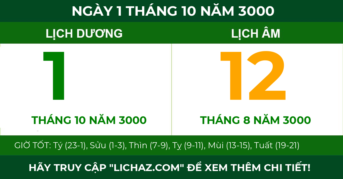 lịch âm ngày 1 tháng 10 năm 3000