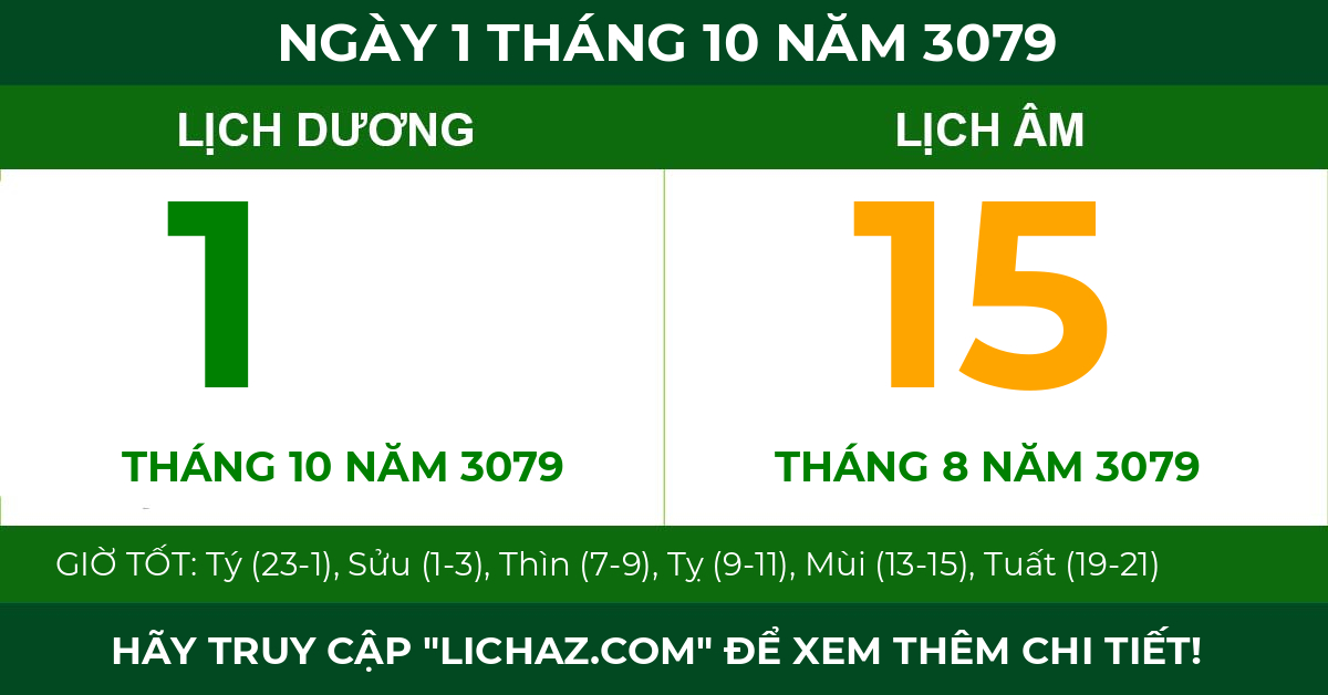 lịch âm ngày 1 tháng 10 năm 3079