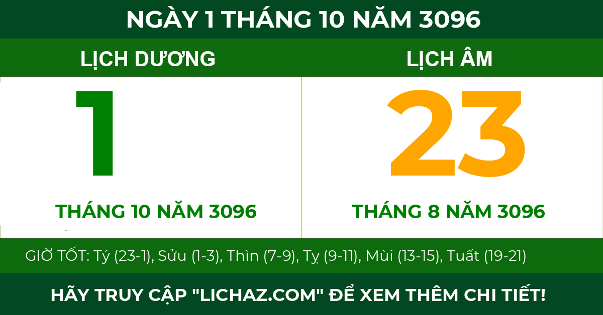 lịch âm ngày 1 tháng 10 năm 3096