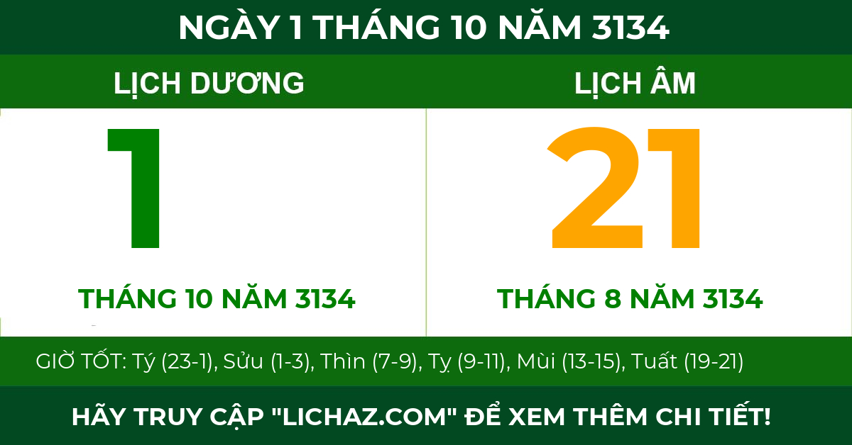 lịch âm ngày 1 tháng 10 năm 3134