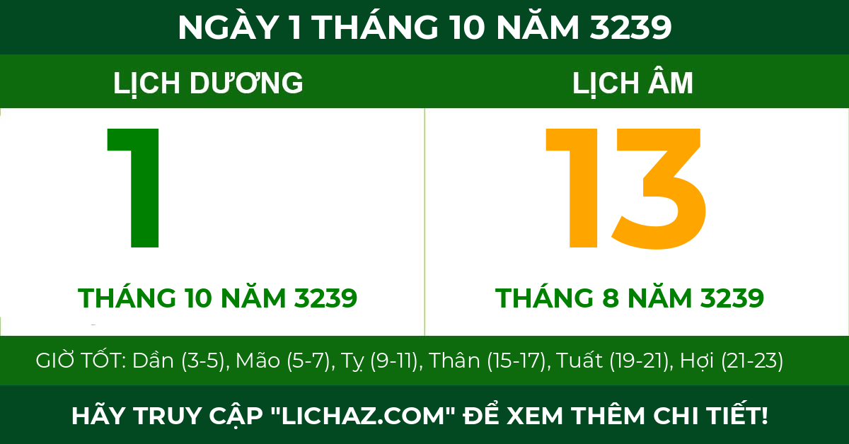 lịch âm ngày 1 tháng 10 năm 3239