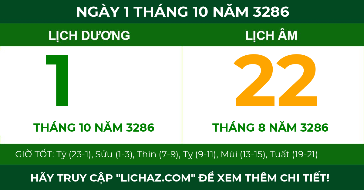lịch âm ngày 1 tháng 10 năm 3286