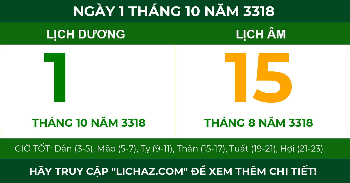 lịch âm ngày 1 tháng 10 năm 3318