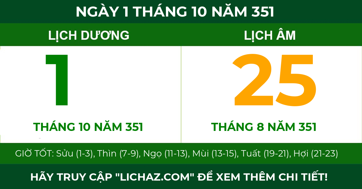 lịch âm ngày 1 tháng 10 năm 351