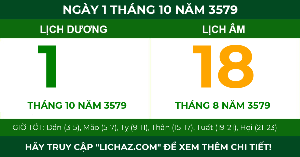 lịch âm ngày 1 tháng 10 năm 3579
