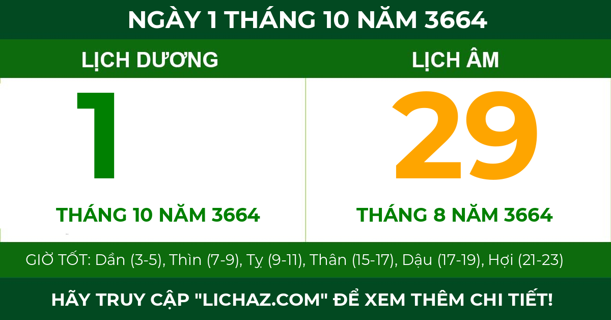 lịch âm ngày 1 tháng 10 năm 3664