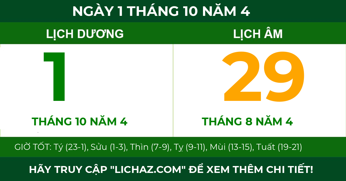 lịch âm ngày 1 tháng 10 năm 4