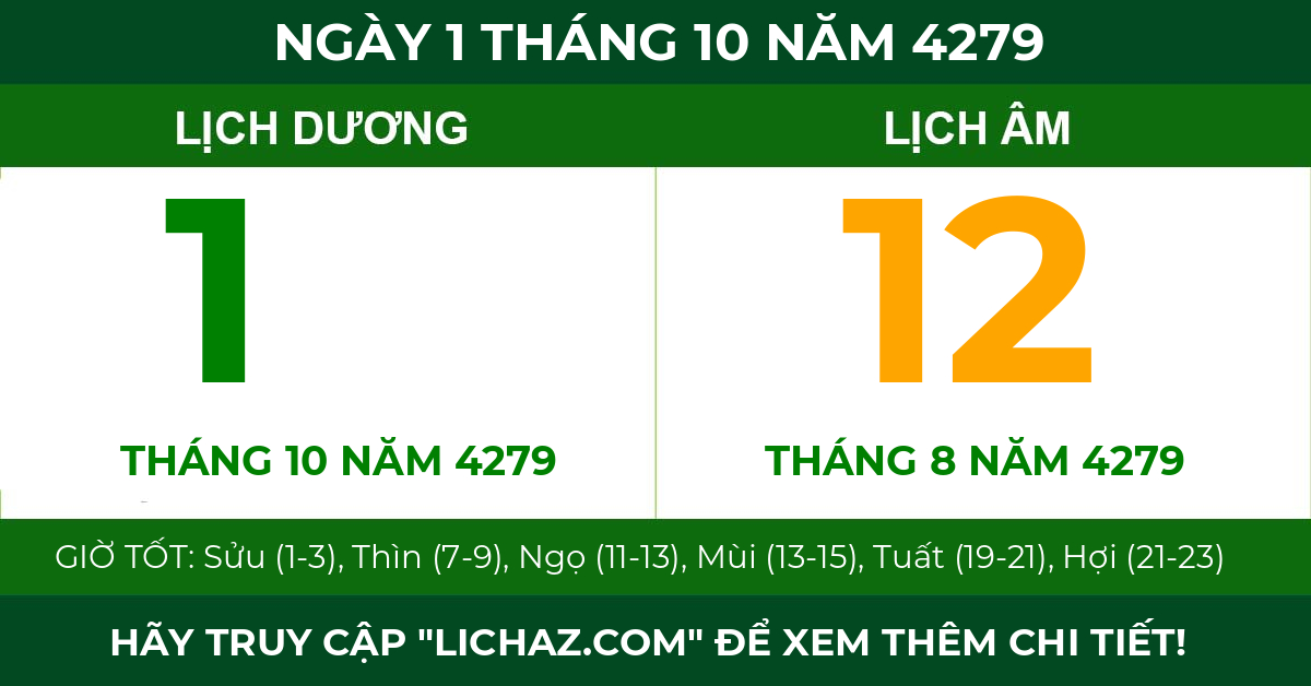 lịch âm ngày 1 tháng 10 năm 4279