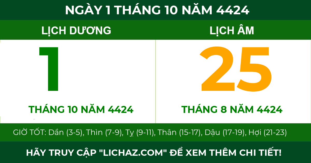 lịch âm ngày 1 tháng 10 năm 4424