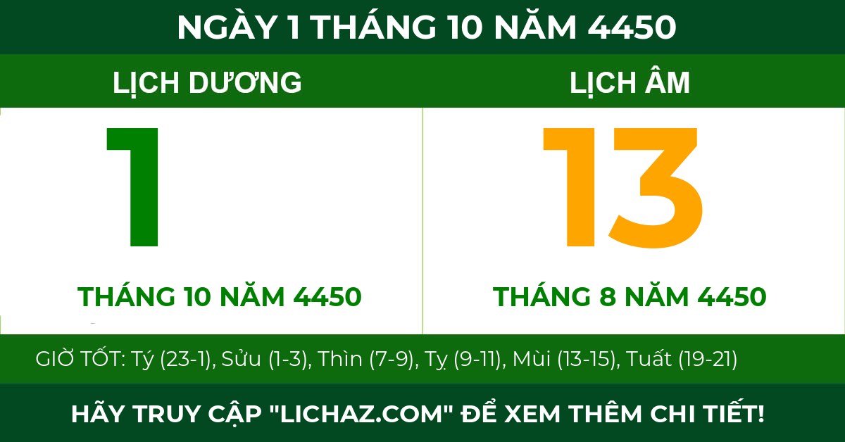 lịch âm ngày 1 tháng 10 năm 4450