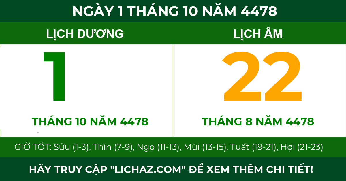 lịch âm ngày 1 tháng 10 năm 4478