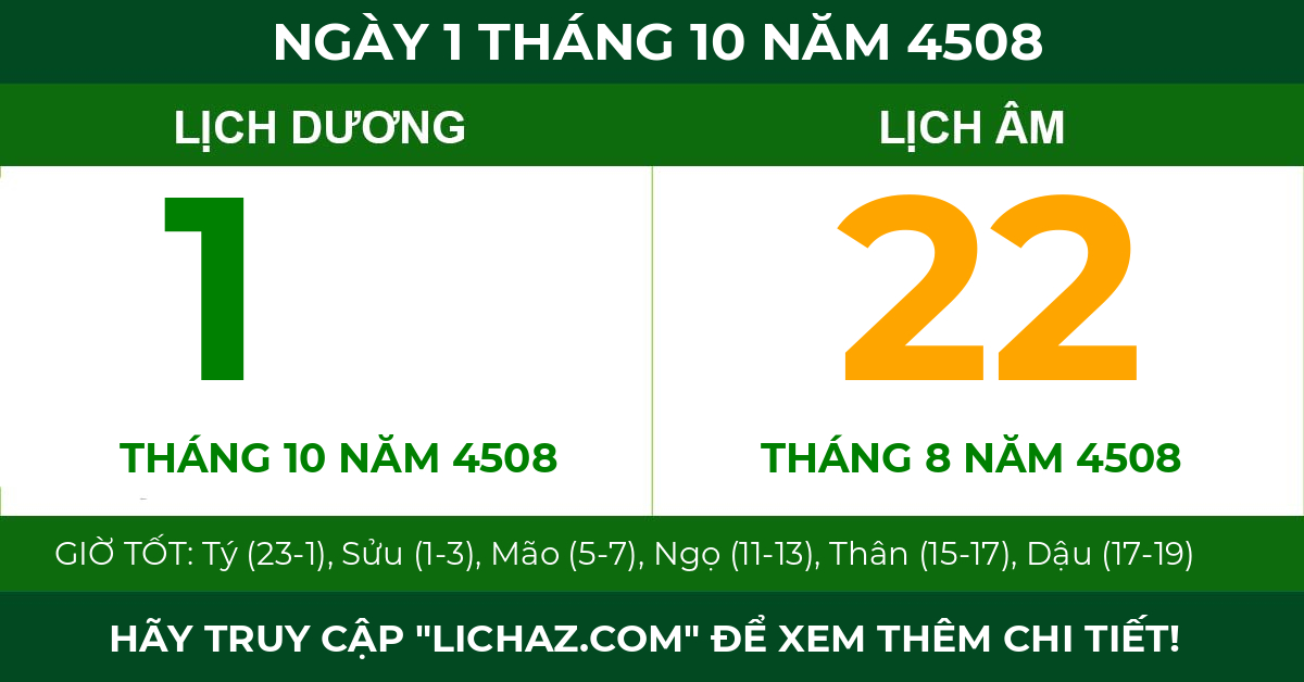lịch âm ngày 1 tháng 10 năm 4508