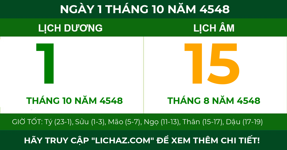 lịch âm ngày 1 tháng 10 năm 4548